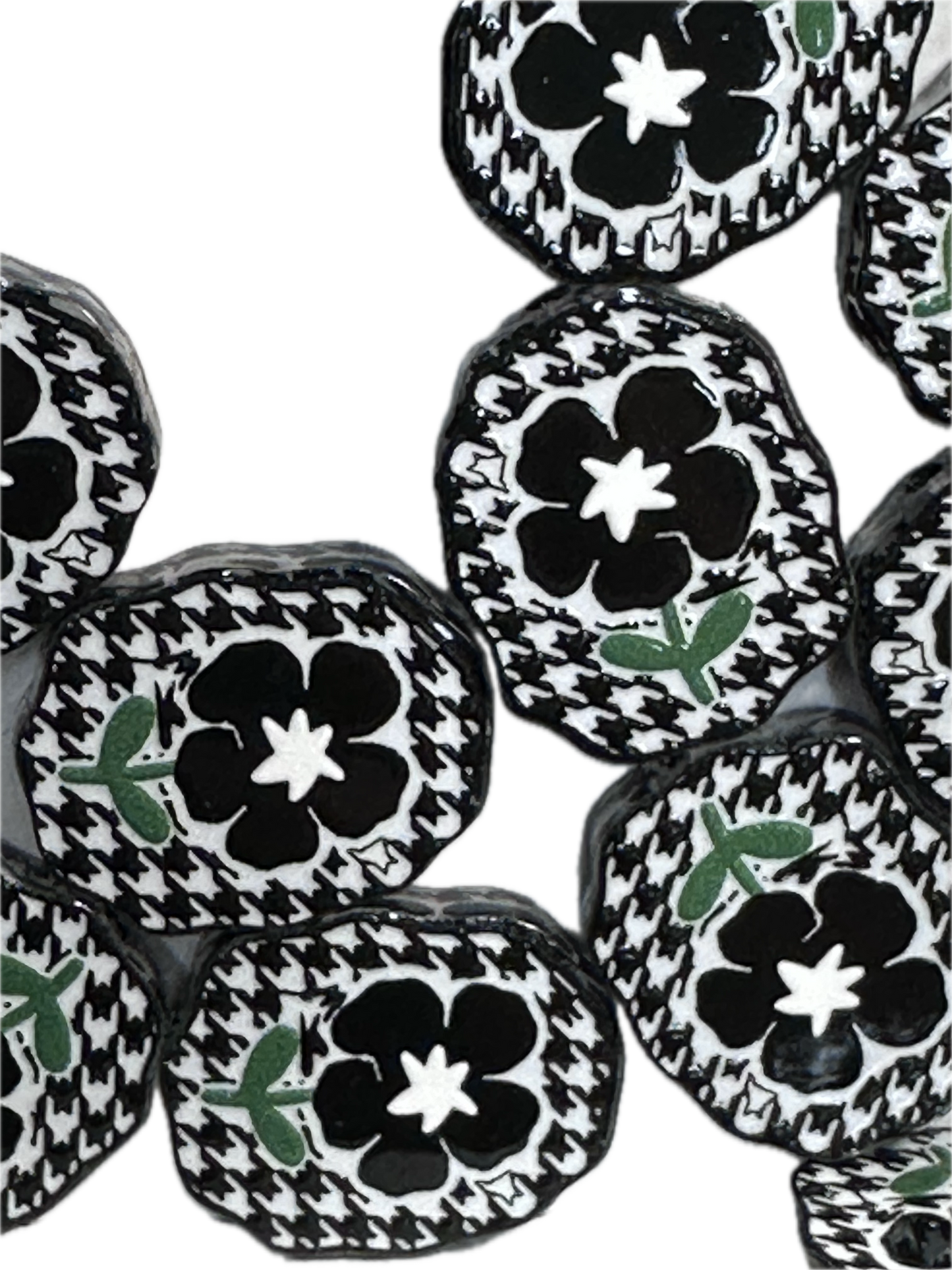 Black daisy houndstooth acrylic focal bead- set of 2/ focal bead/ pen beading / keychain bead/