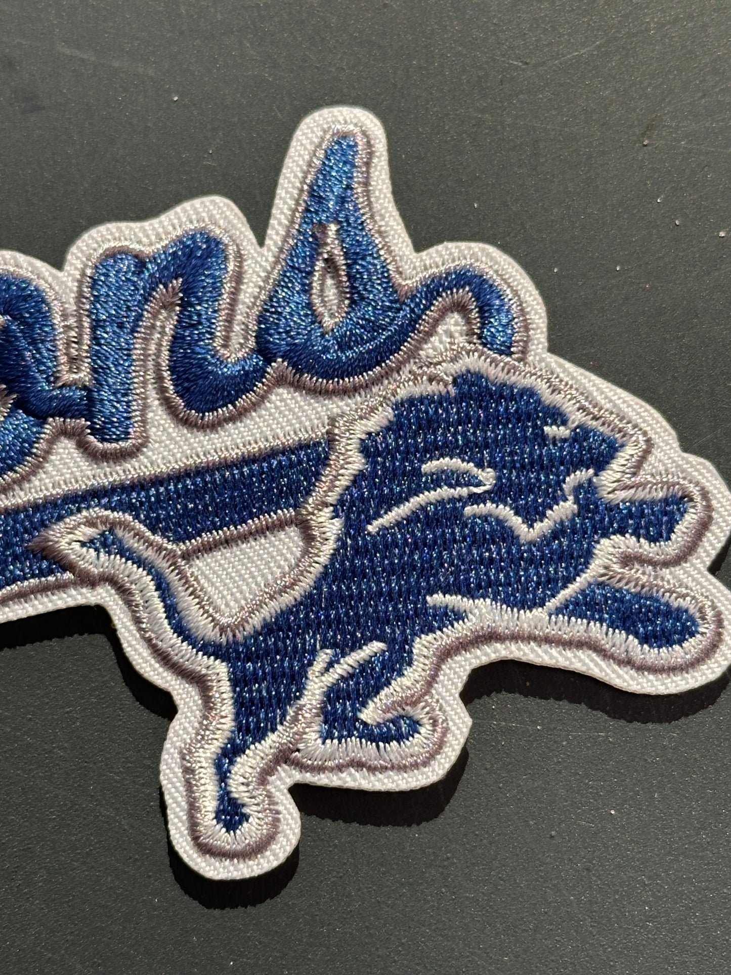 DETROIT LIONS EMBROIDERED IRON ON PATCH/ SIZE APPROX 4" x 2"/ QUALITY MATERIAL/FABRIC PATCHES/FOOTBALL TEAM