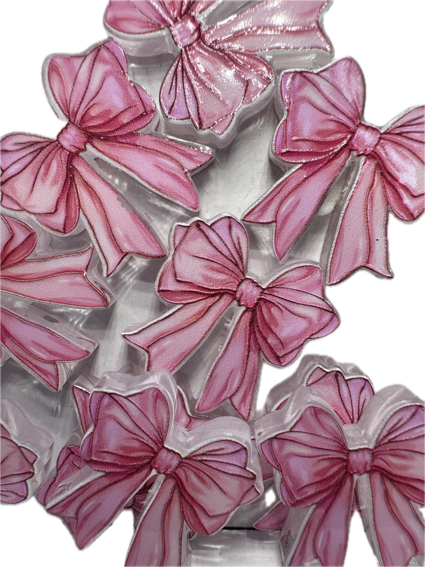 Long pink bow acrylic focal bead- set of 2/ focal bead/ pen beading / keychain bead/ fancy bow