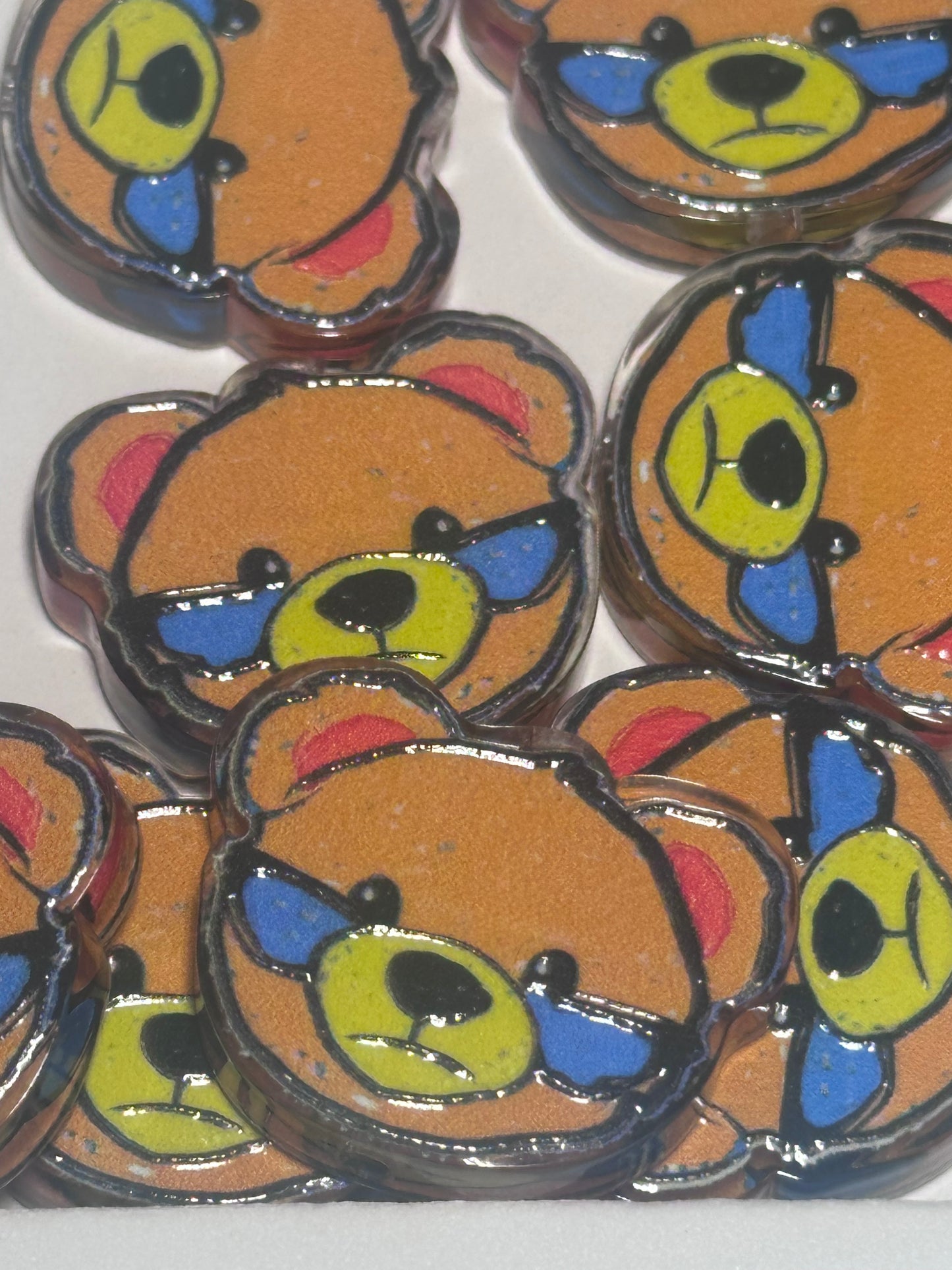 teddy bear acrylic focal bead- set of 2/ focal bead/ pen beading / keychain bead/