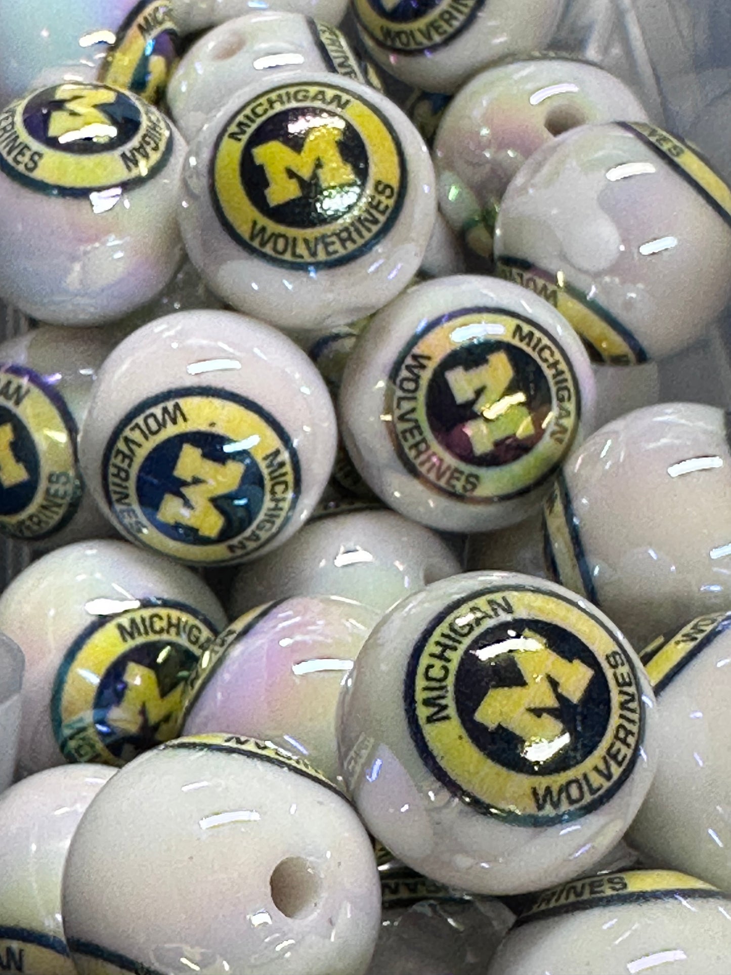 16mm Sports Print Beads • Set of 10 • Great for Pens, Keychains & Crafts- Michigan Wolverines