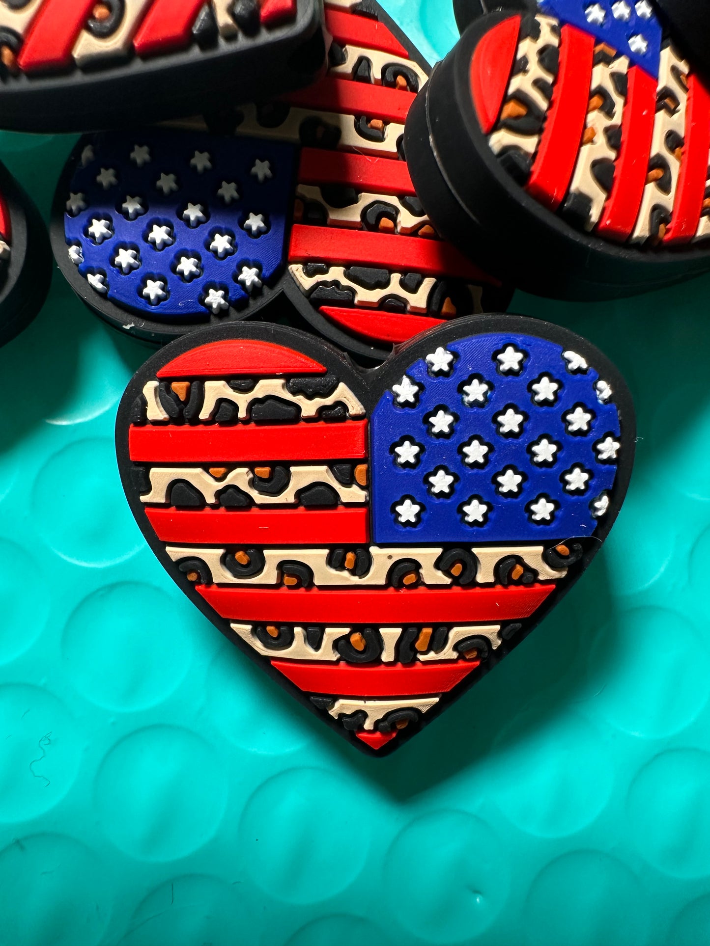 American flag leopard print heart shaped Focal Bead