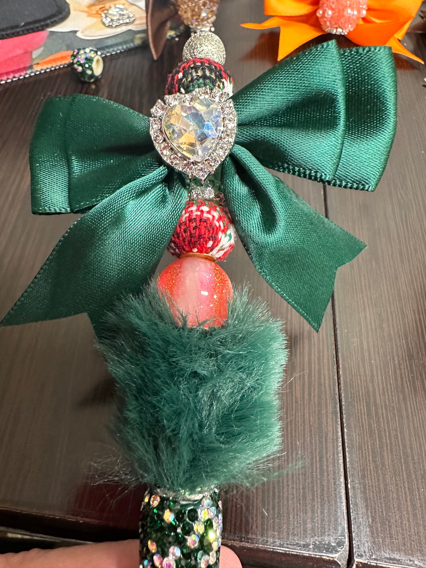 Large fancy rhinestones crown beads with satin bow