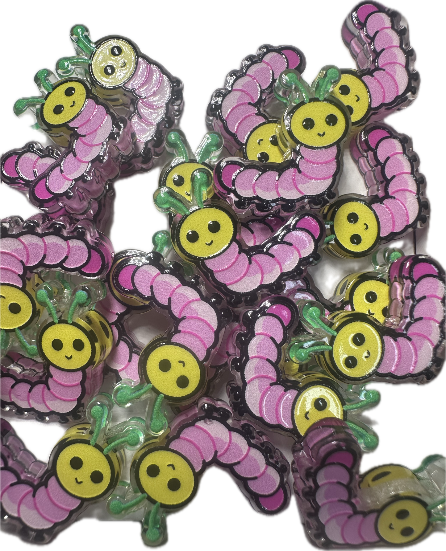 Inch worm acrylic focal bead- set of 2/ focal bead/ pen beading / keychain bead /