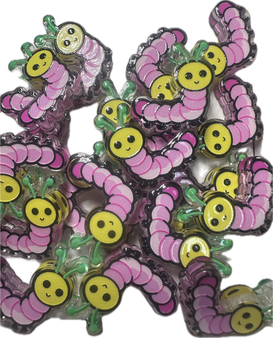 Inch worm acrylic focal bead- set of 2/ focal bead/ pen beading / keychain bead /