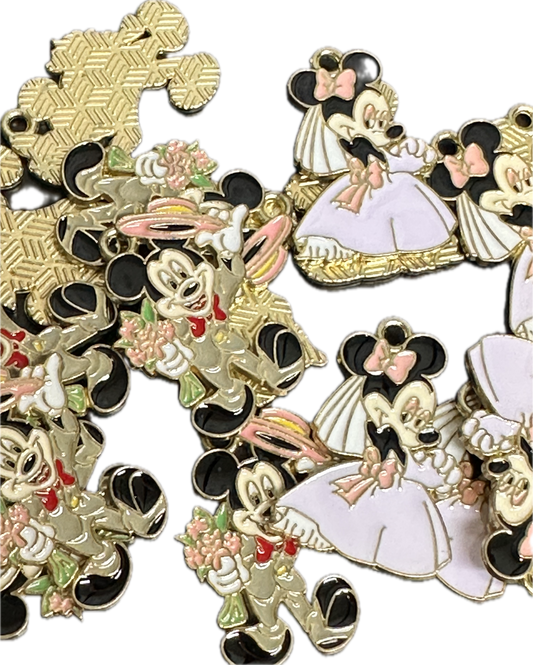 Married couple enameled metal charms/ DIY charm bracelet/ DIY necklace #6- Set of 2 (one of each). Wedding lovers