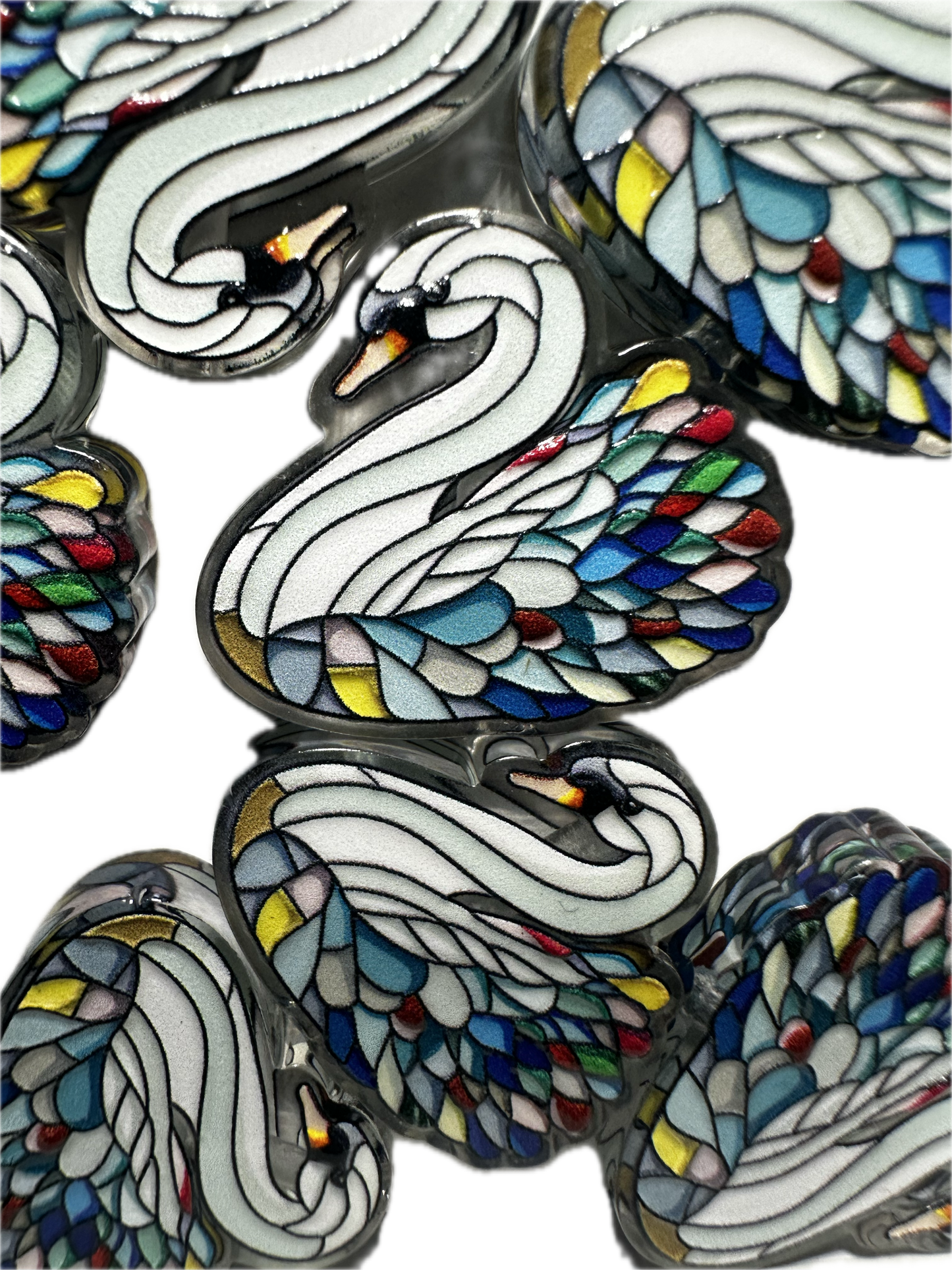 Colorful mosaic swan acrylic focal bead- set of 2/ focal bead/ pen beading / keychain bead / bird/ fairytale