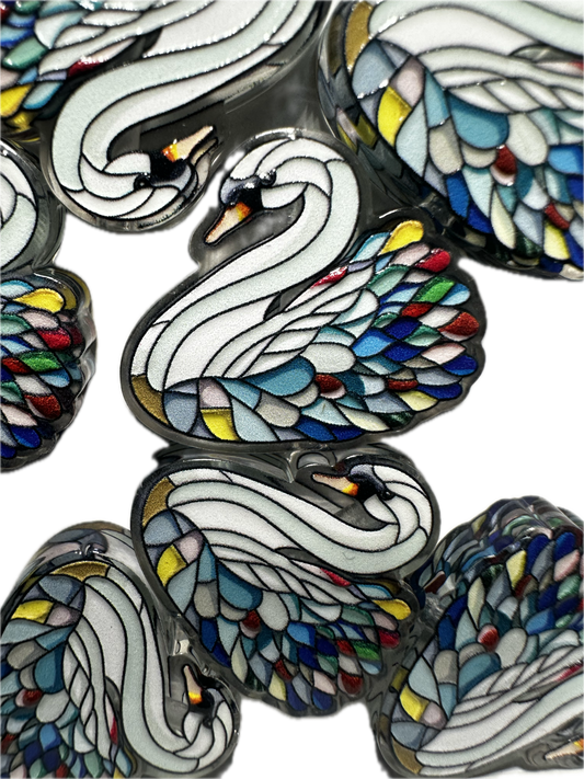 Colorful mosaic swan acrylic focal bead- set of 2/ focal bead/ pen beading / keychain bead / bird/ fairytale
