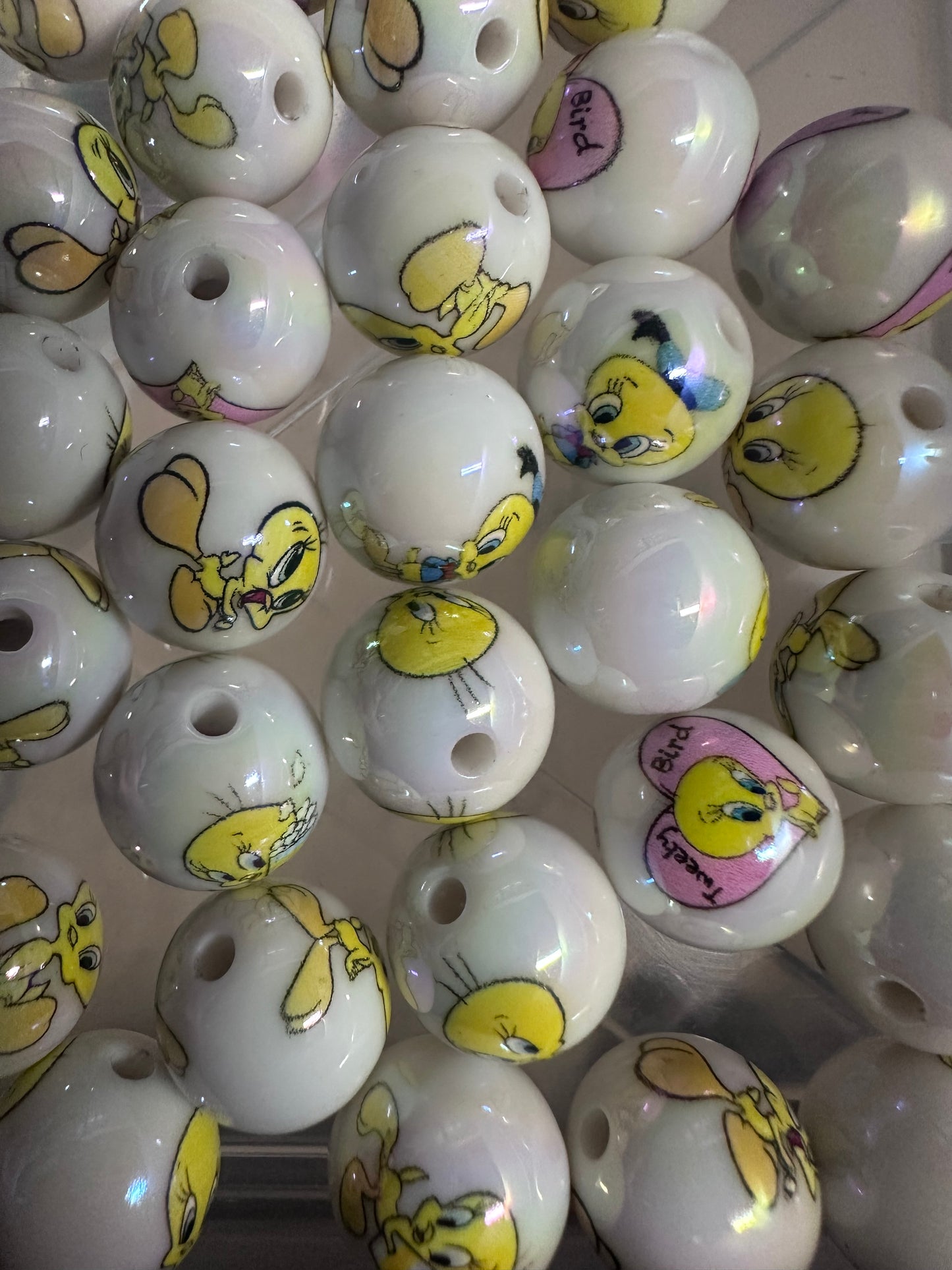 Yellow bird round beads/ Ten (10) included/16mm Bead/ beadable pen/ jewelry/ keychain/