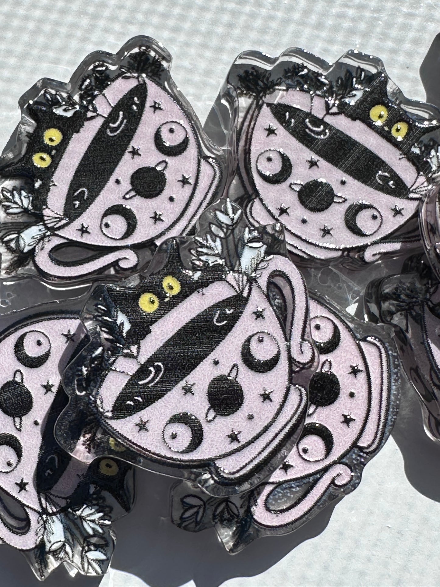 Tea cup acrylic focal bead- set of 2/ focal bead/ pen beading / keychain bead/Black cat/Cosmic/ celestial