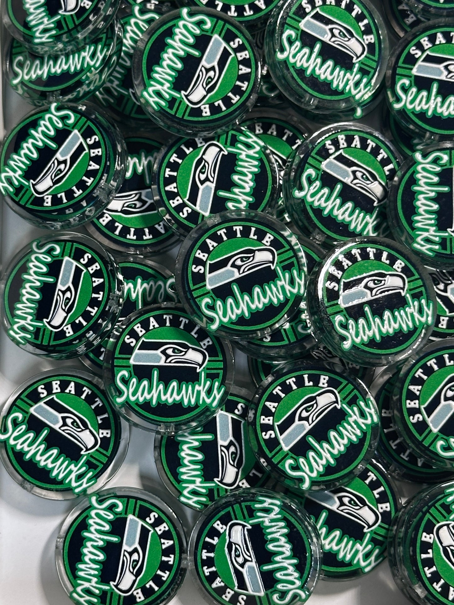 NEW Seattle Seahawks acrylic focal bead- set of 2/ focal bead/ pen beading / keychain bead /football