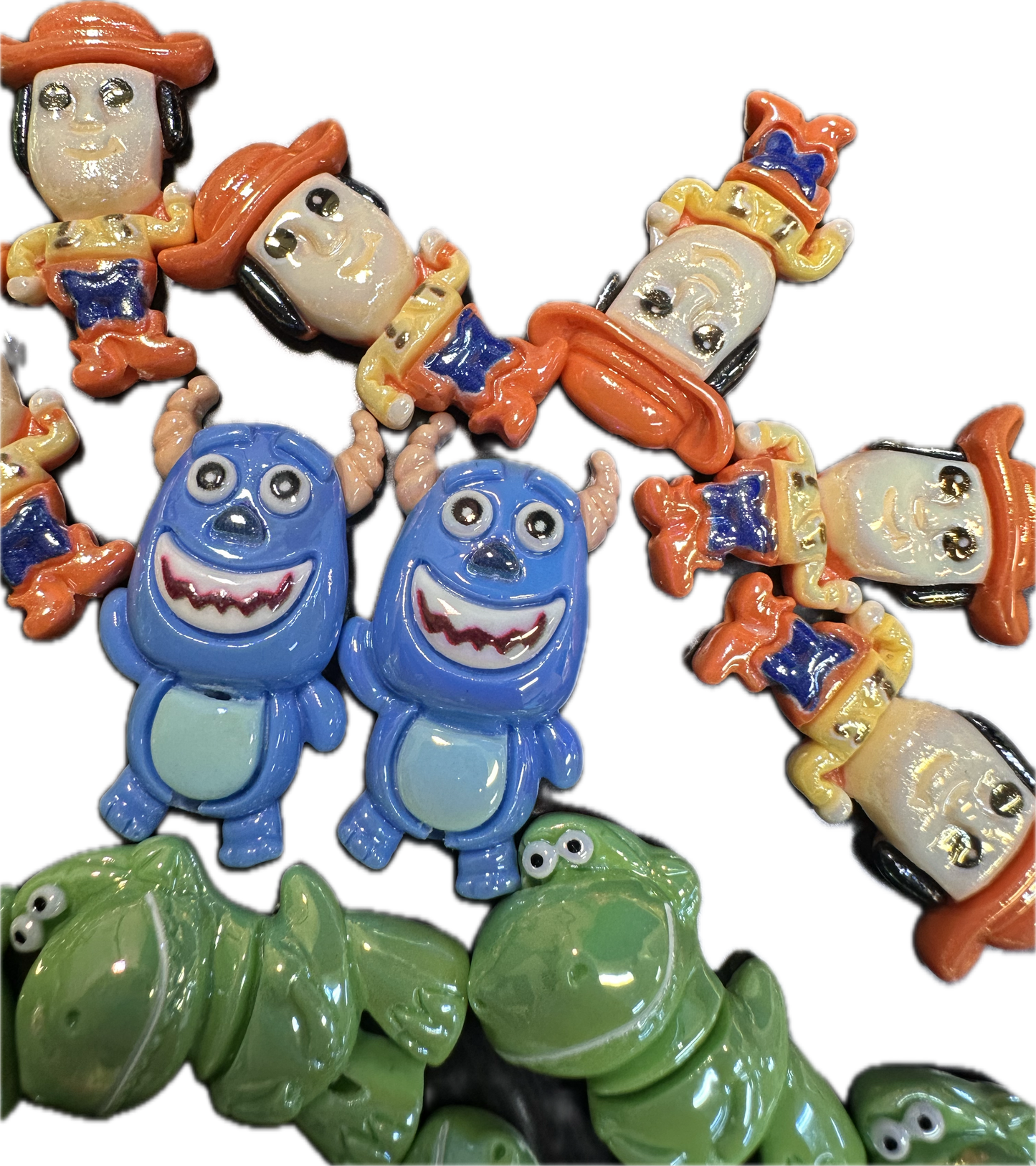 Random Character Flat Back Beads – Set of 10 – Fits Beaded Pens and keychains