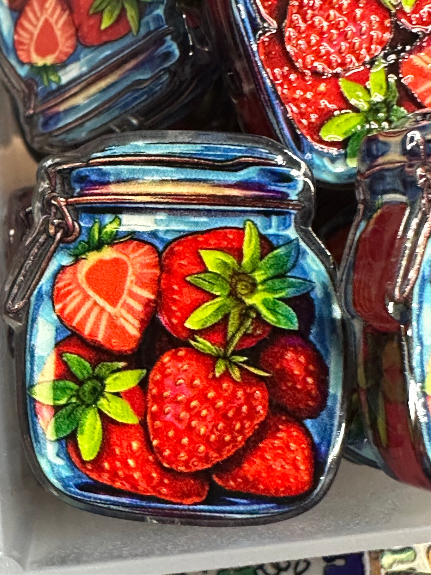 Canned strawberries acrylic focal bead- set of 2/ focal bead/ pen beading / keychain bead/ glass jar of strawberry