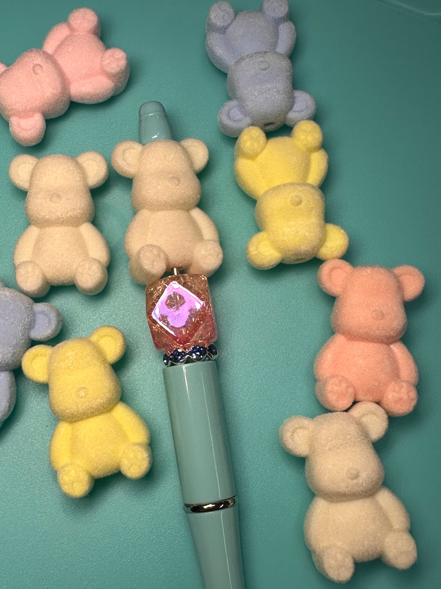 Flocked bears/Focal Bead/ beadable pen/ fuzzy bear bead/ keychain bead
