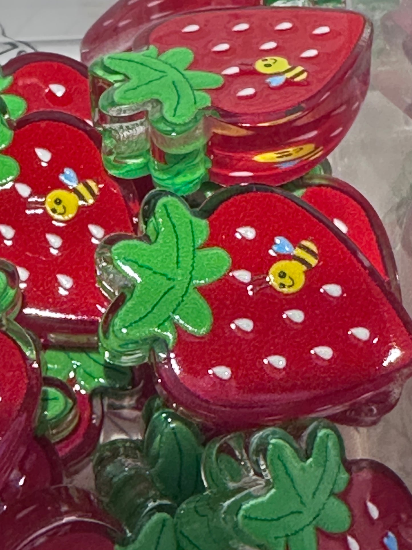 Strawberry Bee acrylic focal bead- set of 2/ focal bead/ pen beading / keychain bead/ Summer/Bee