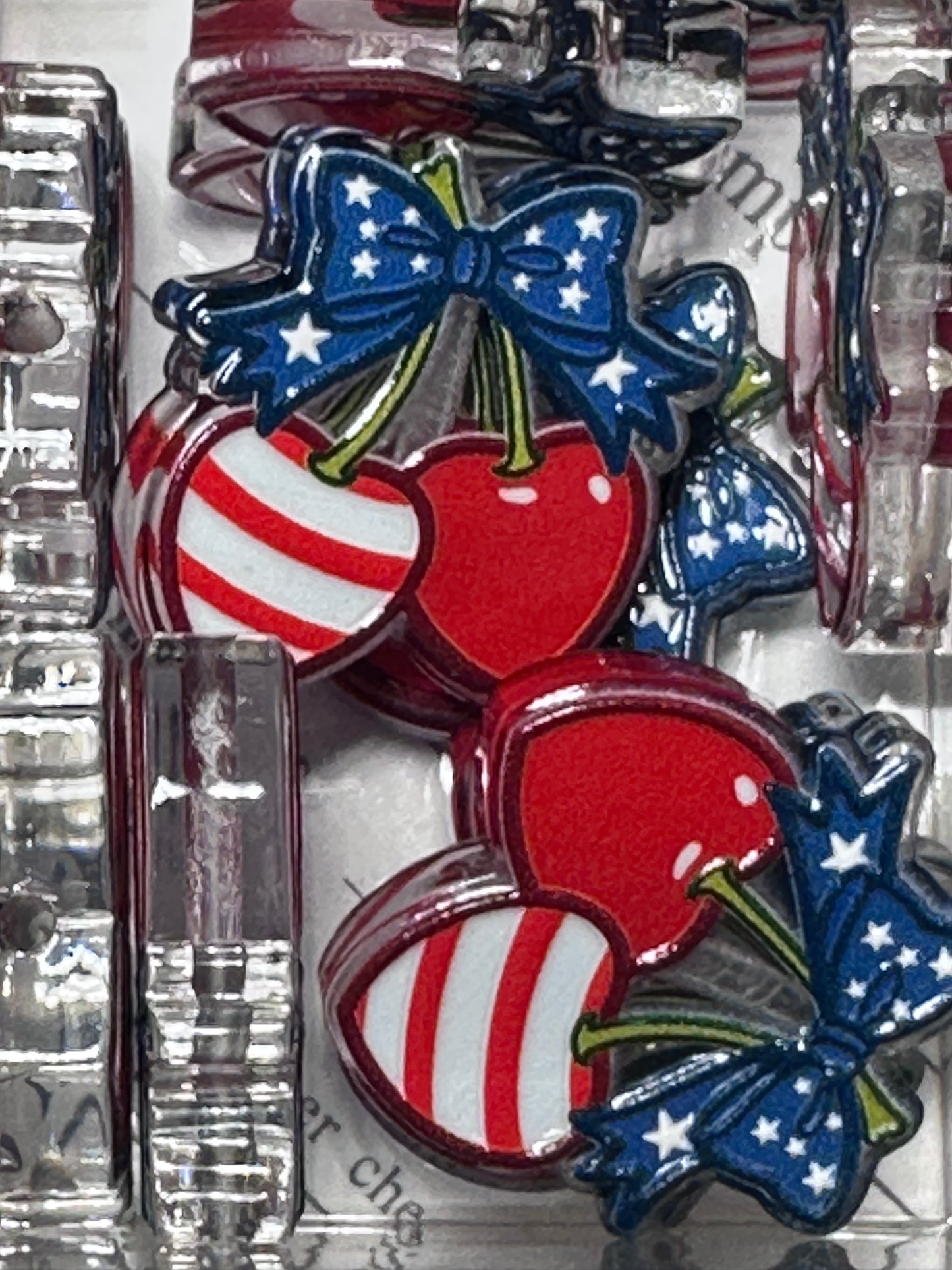 Patriotic cherries acrylic focal bead- set of 2/ focal bead/ pen beading / keychain bead/ Summer/ Cherry