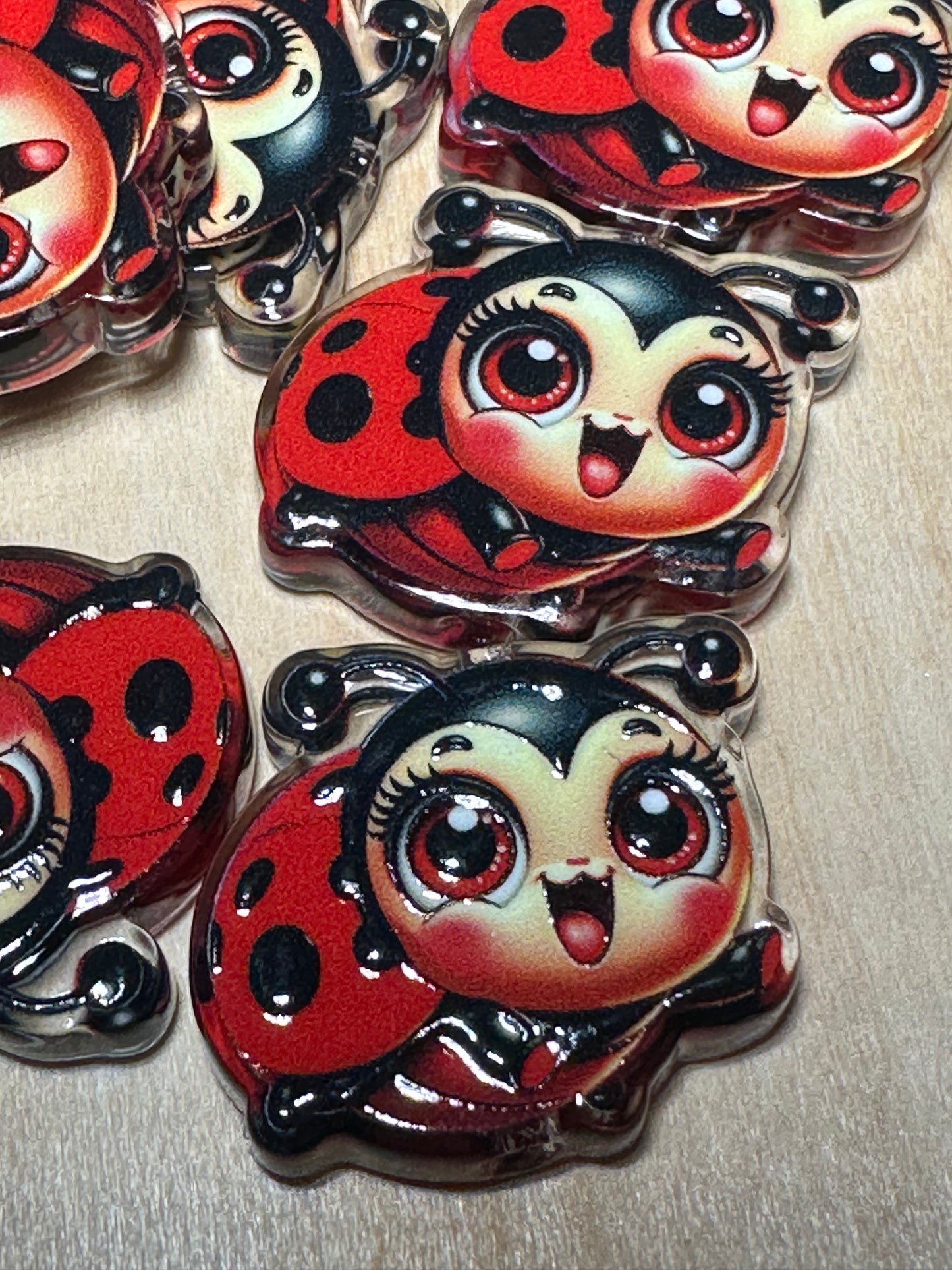 Red Ladybug acrylic focal bead- set of 2/ focal bead/ pen beading / keychain bead/