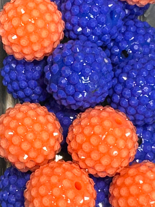Rhinestone Bead/Set of ten beads-Five beads each color included/ perfect to go with Florida Gators and University of Auburn /fits beadable pen/ Fancy bead/ keychain bead/ dark blue and orange/ 20mm