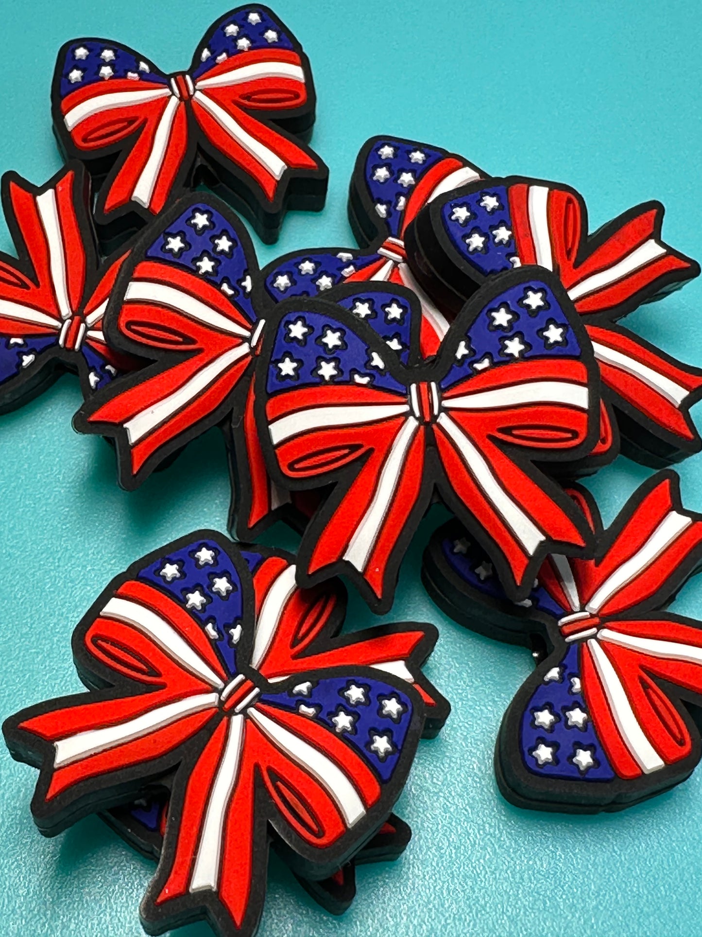 Patriotic Bow silicone focal bead/ bow flag