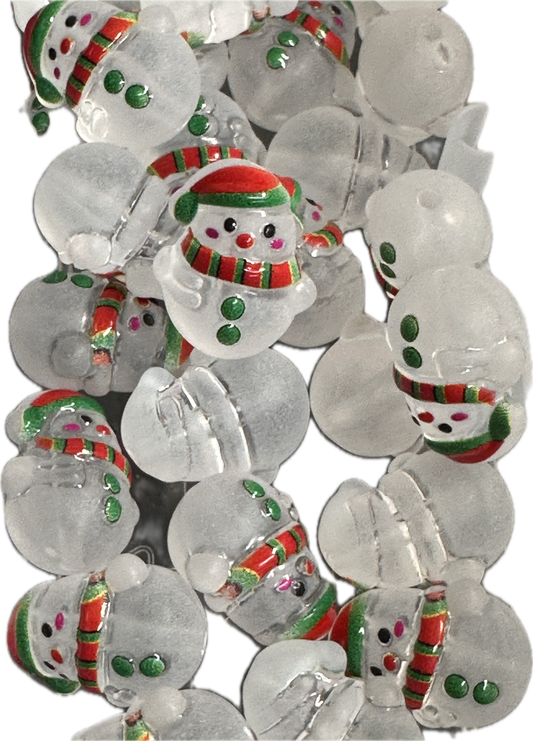 Ten (10) frosted snowman acrylic beads /16mm x 20mm beads / acrylic bead/ keychain bead/ jewelry/Christmas/ only twists on to pmake a topper