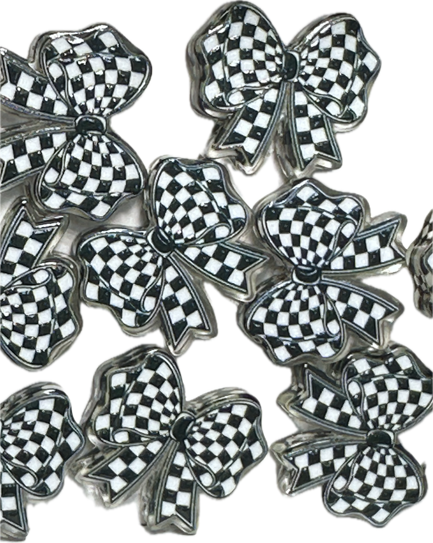 Checkered flag bow acrylic focal bead- set of 2/ focal bead/ pen beading / keychain bead
