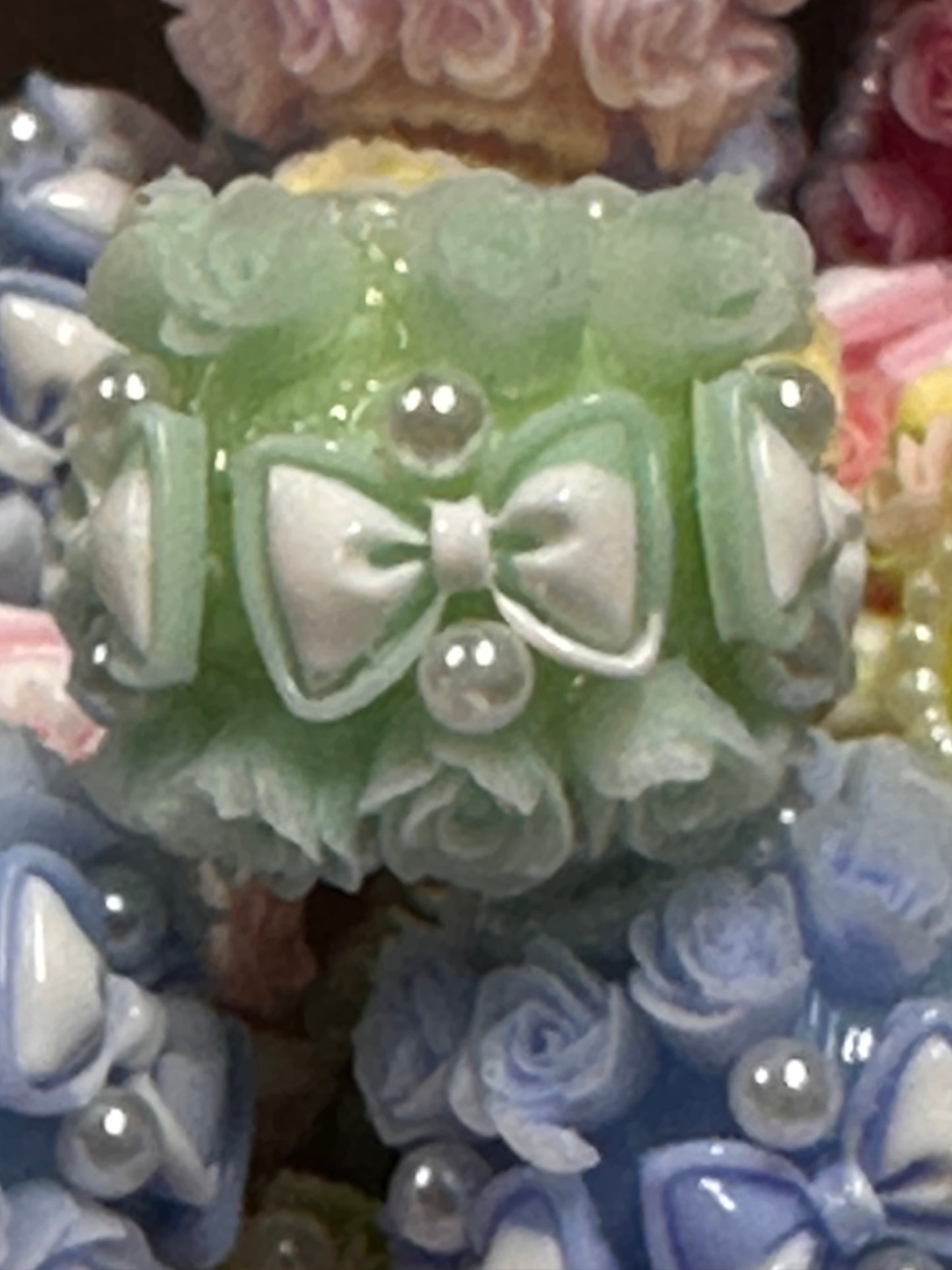 Handmade Beads – Pastel Roses and Bows with Pearls / elegant handcrafted beads/ bows and mini pearl beads/