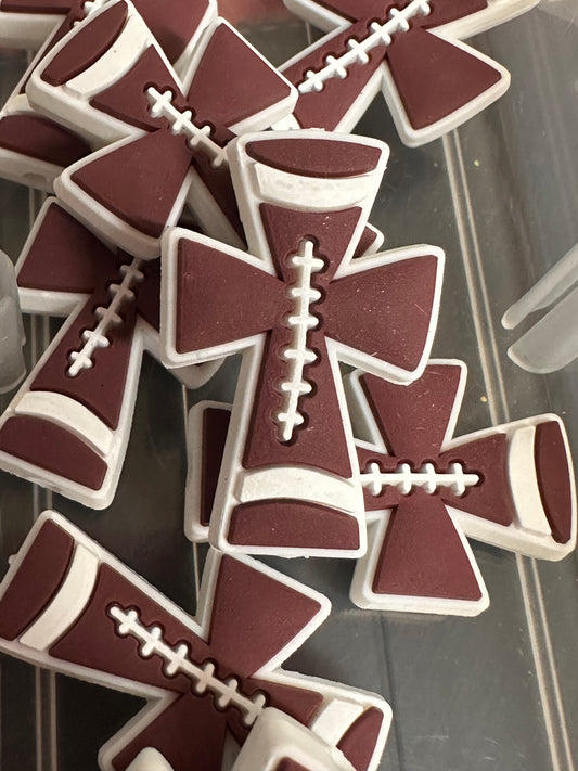 Football Cross silicone focal bead/ pen beading/ keychain bead/ western style cross/ religious