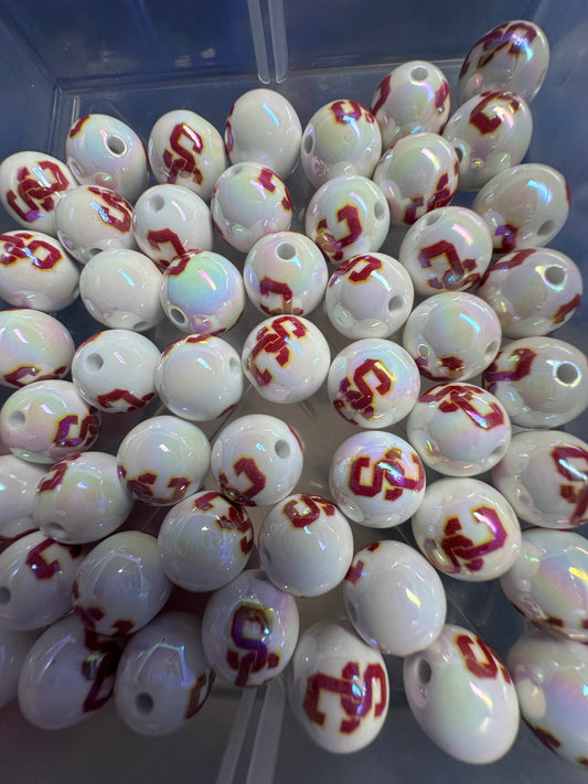 South Carolina 16mm Sports Print Beads • Set of 10 • Great for Pens, Keychains & Crafts-