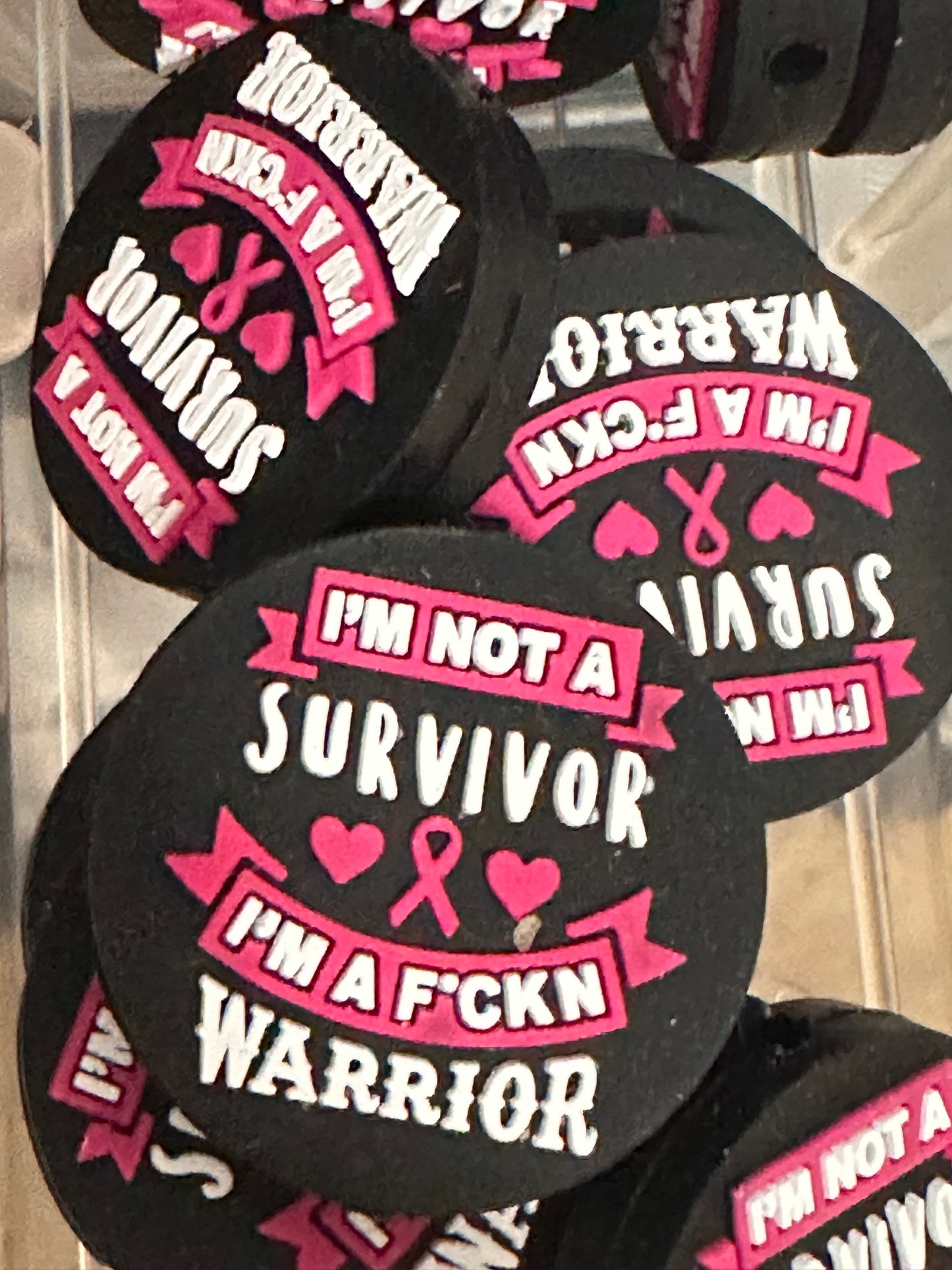 Warrior Cancer Survivor /  Focal Bead/ beadable pen/ Silicone  bead/ keychain bead/ Pink ribbon/ breast cancer