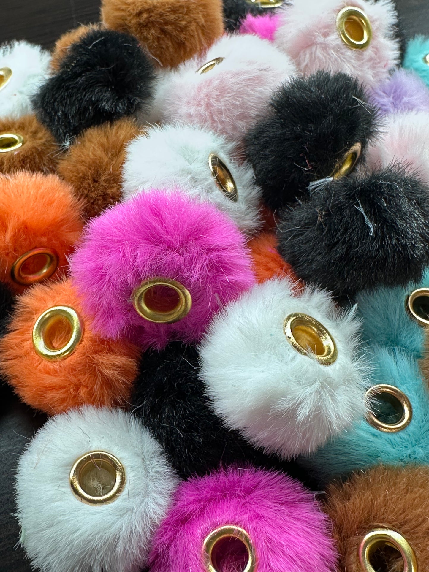 Pom Pom Beads/ beadable pen/ furry  bead/ multicolored / keychain bead/ puffy bead/ fur ball/ ten (10) Pom poms