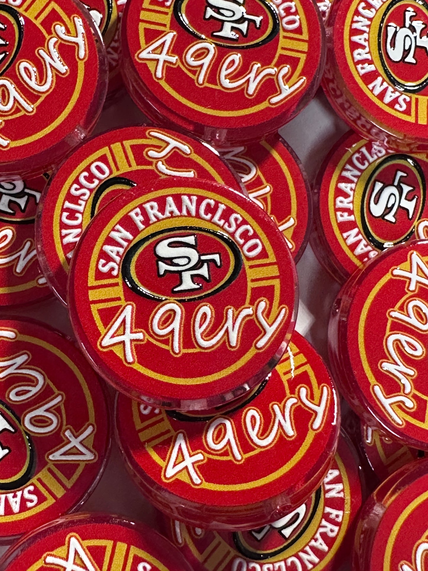 NEW San Francisco 49ers acrylic focal bead- set of 2/ focal bead/ pen beading / keychain bead /football