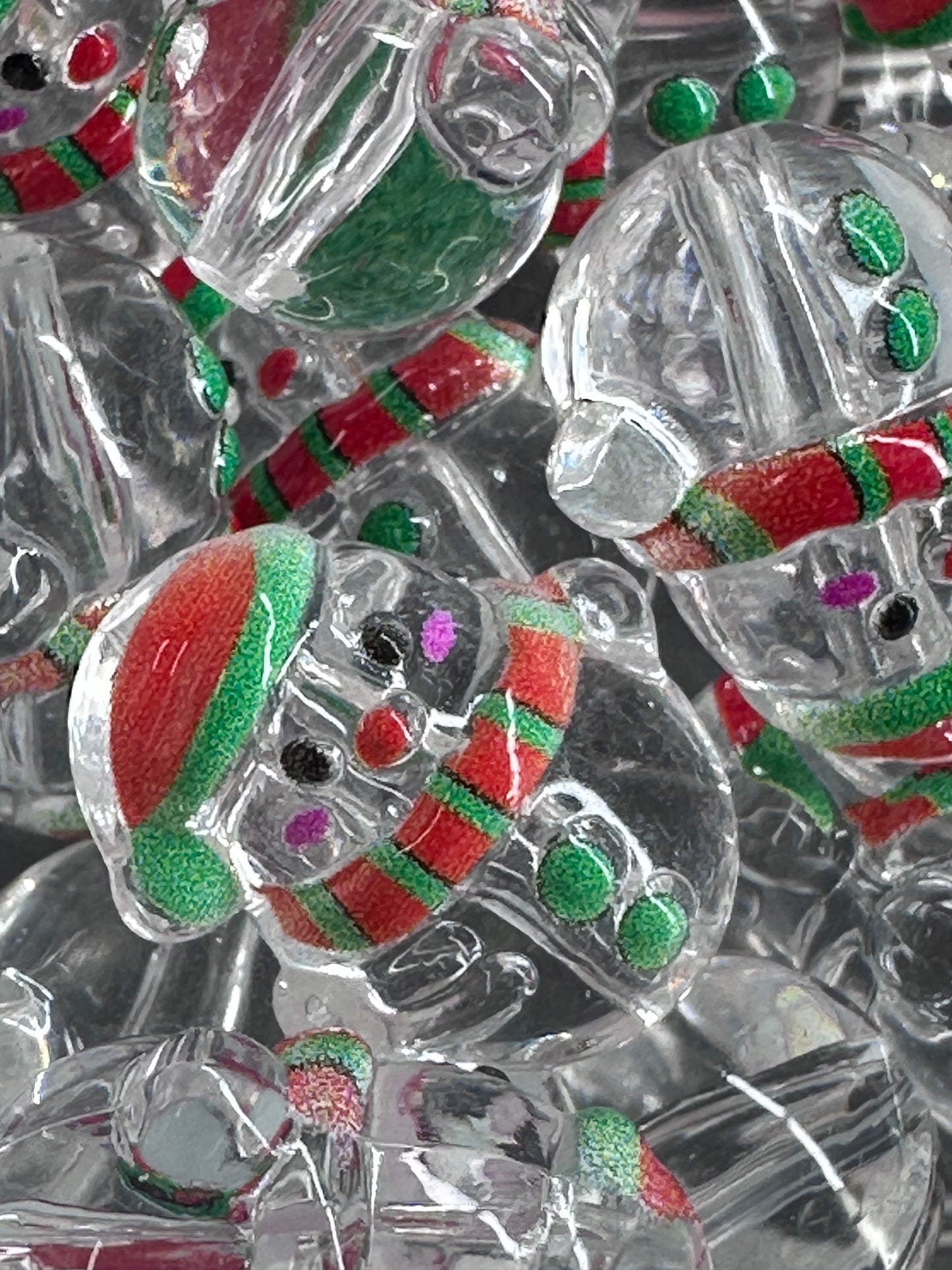 Ten (10) frosted or clear snowman acrylic beads /16mm x 20mm beads / acrylic bead/ keychain bead/ jewelry/Christmas/ only twists on to make a topper