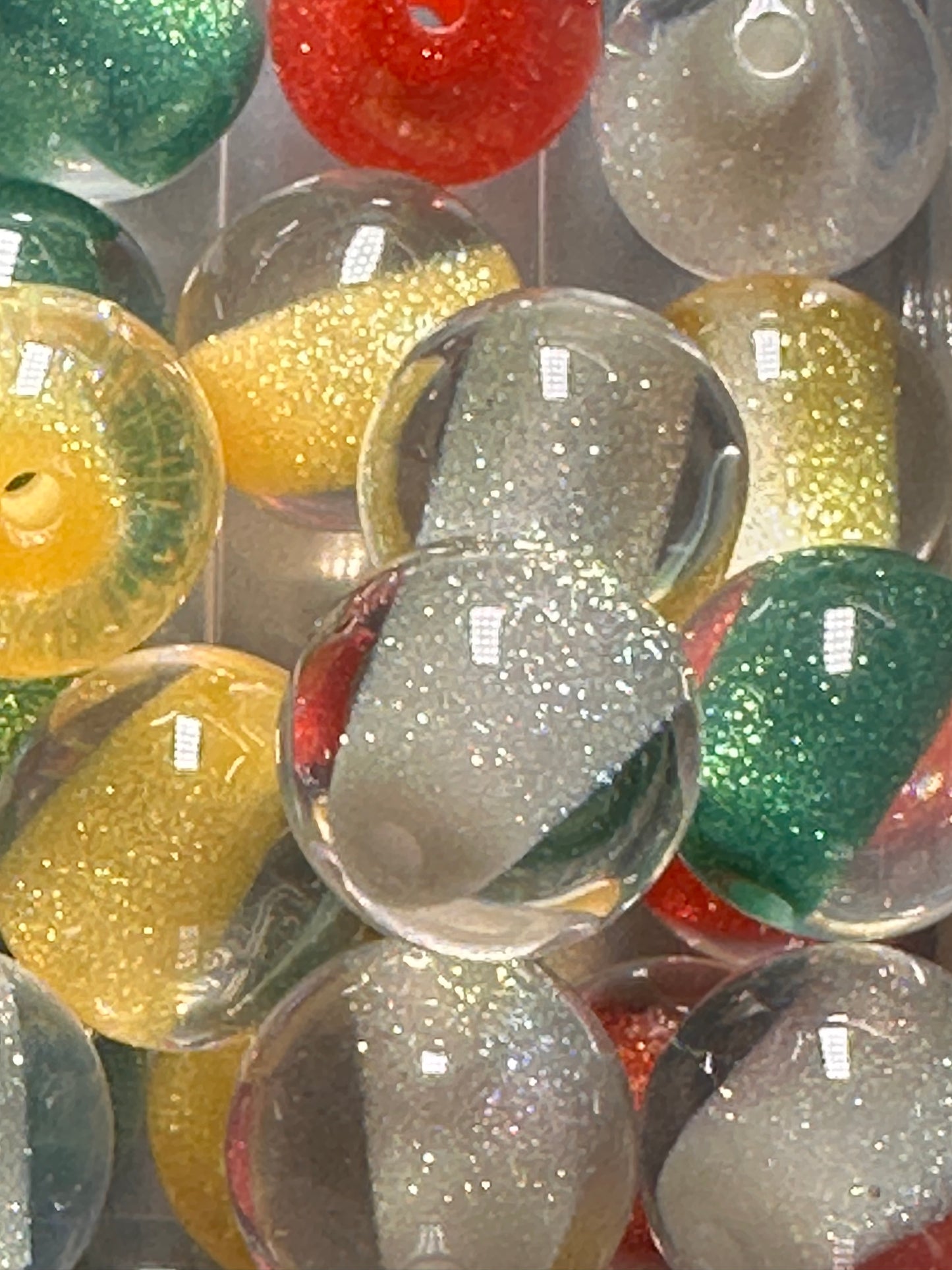 Christmas luminous glitter red, green, silver and gold beads/ beadable pen/ keychain bead/ Christmas bead/ set of 10 beads