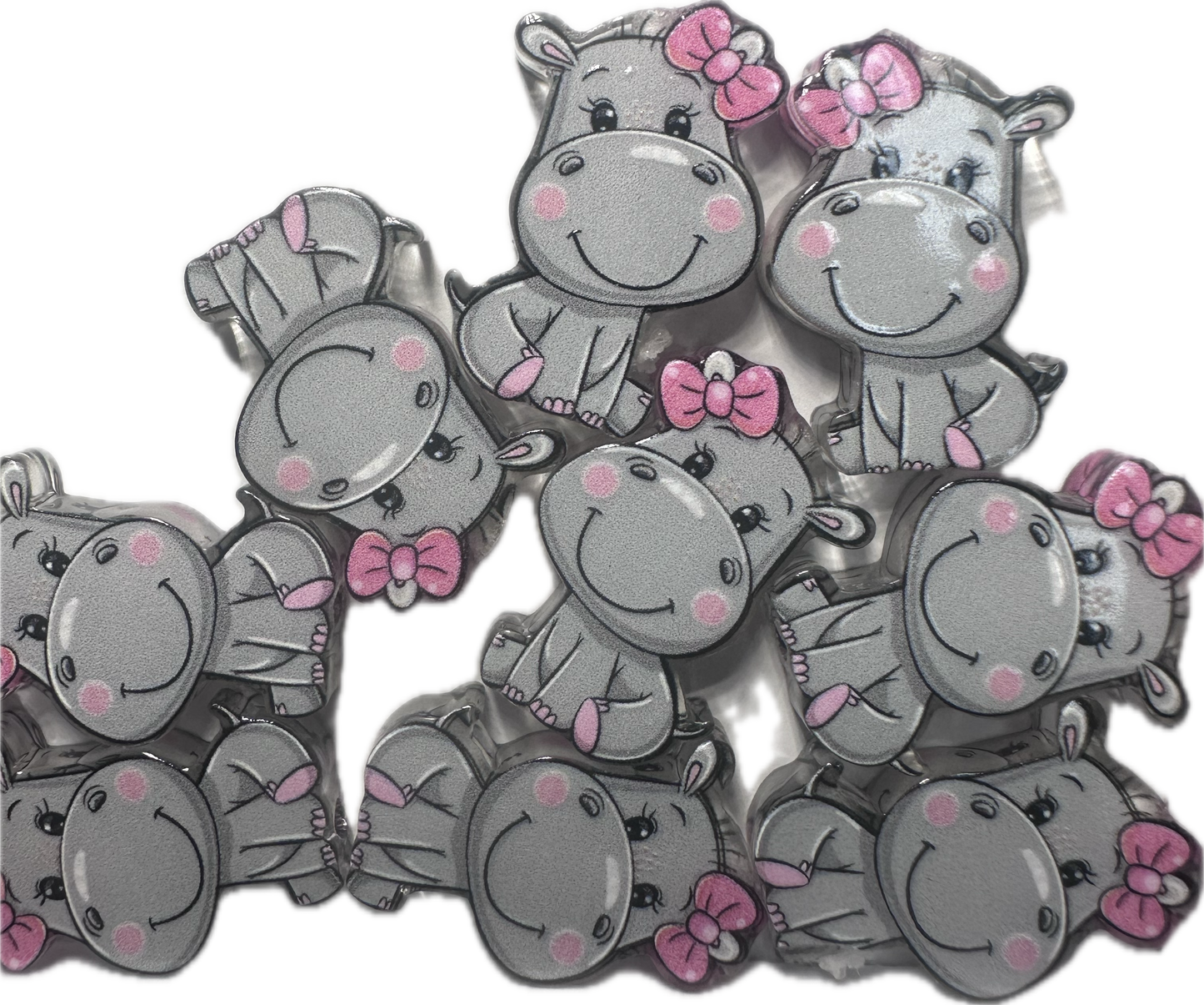 Hippo with bow acrylic focal bead- set of 2/ focal bead/ pen beading / keychain bead/