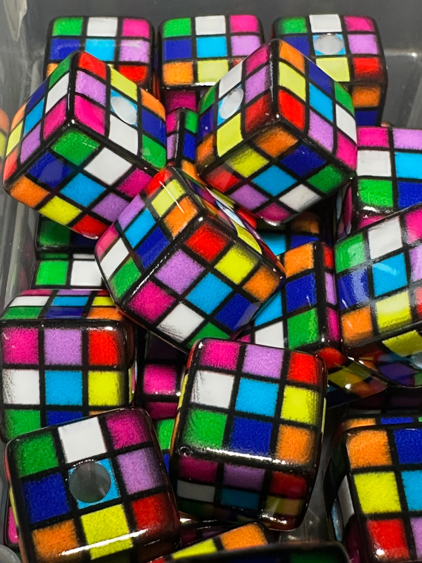 Ten (10) acrylic assorted colors cubed shaped beads/ beadable pen/ keychain bead/square bead