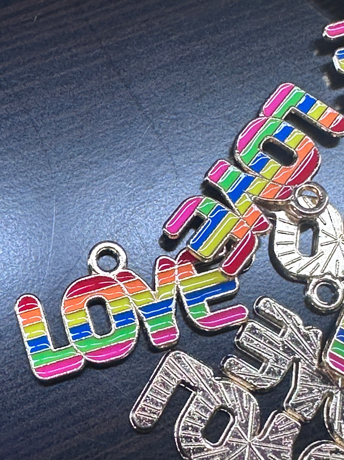 Love rainbow stripes enamel metal charms// DIY charm bracelet/ DIY necklace