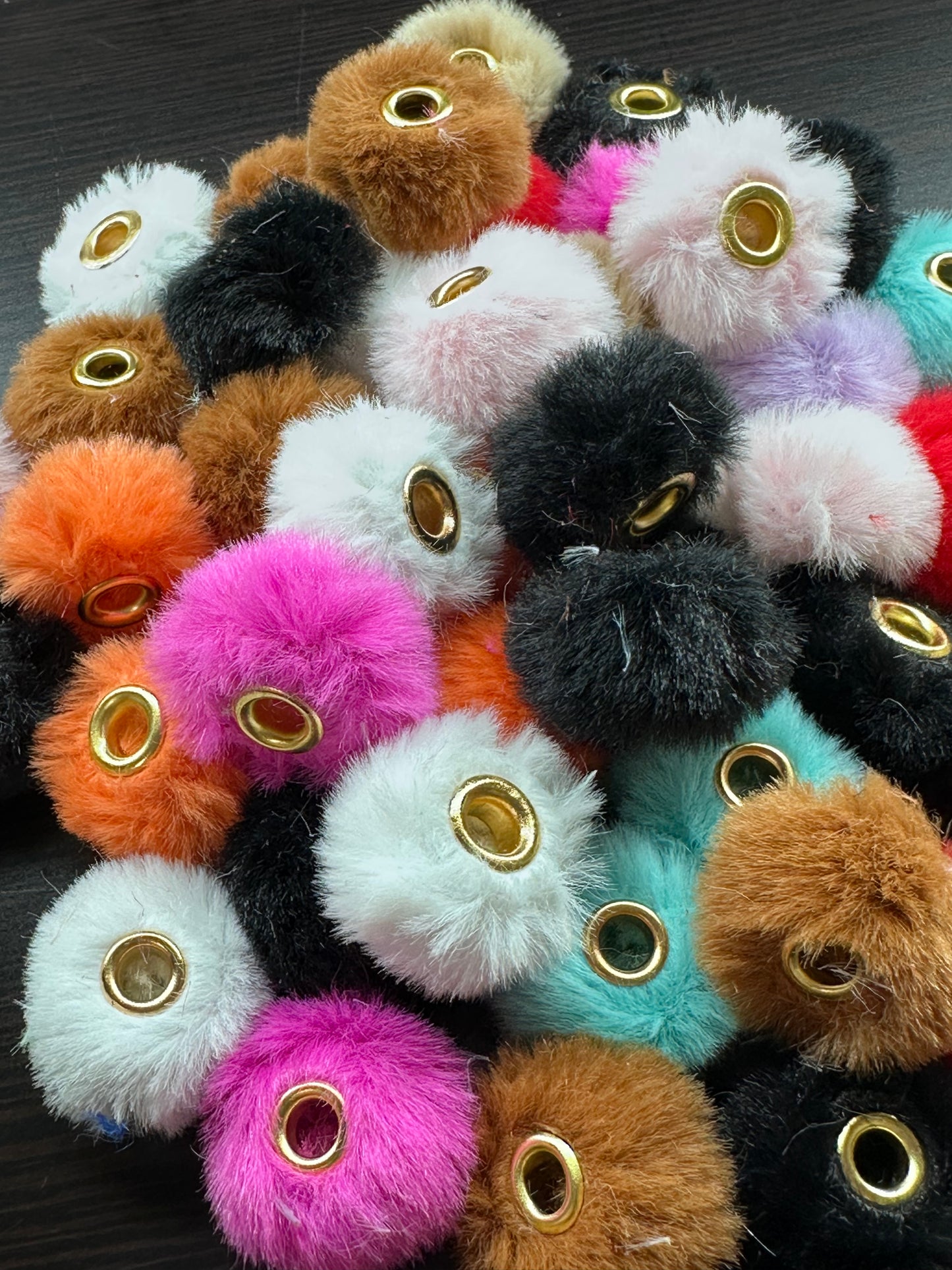 Pom Pom Beads/ beadable pen/ furry  bead/ multicolored / keychain bead/ puffy bead/ fur ball/ ten (10) Pom poms