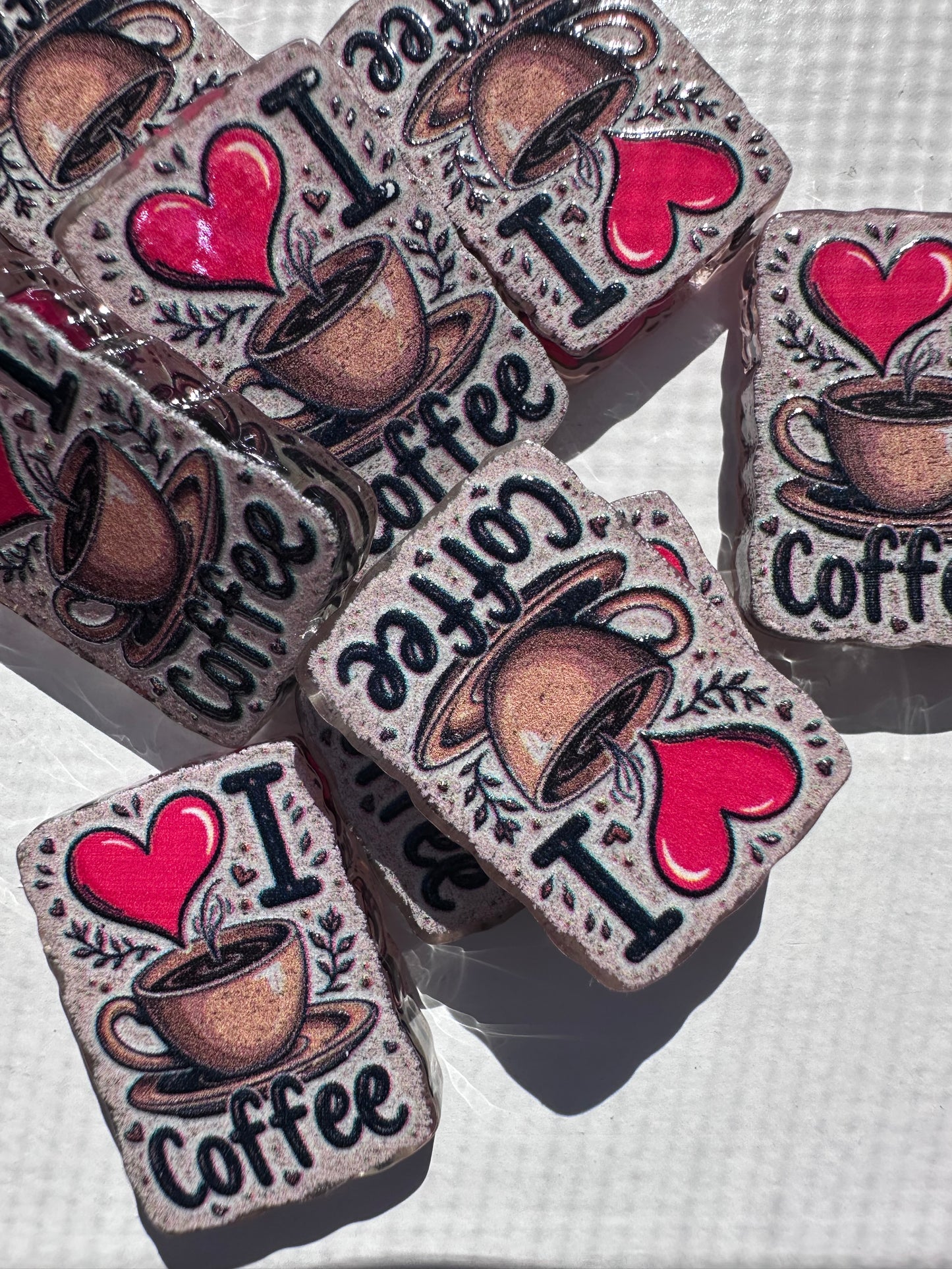 I love coffee acrylic focal bead- set of 2/ focal bead/ pen beading / keychain bead