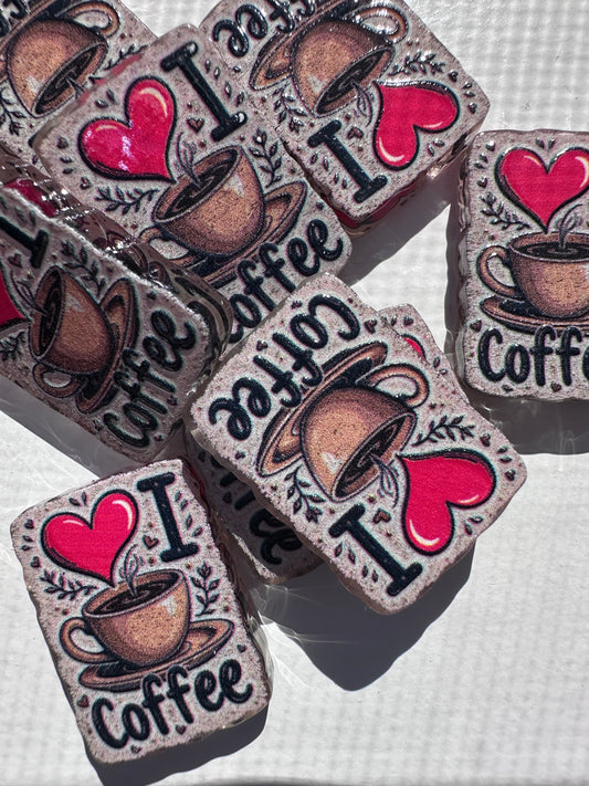 I love coffee acrylic focal bead- set of 2/ focal bead/ pen beading / keychain bead