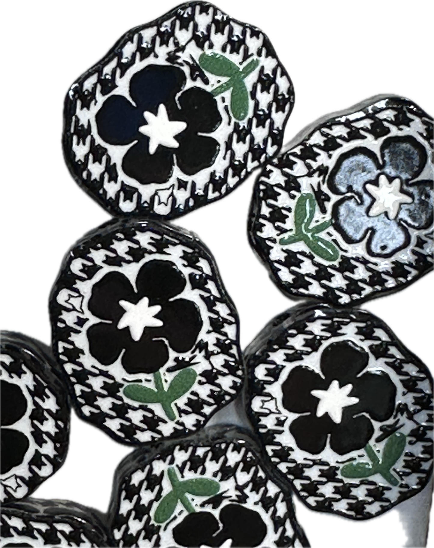 Black daisy houndstooth acrylic focal bead- set of 2/ focal bead/ pen beading / keychain bead/