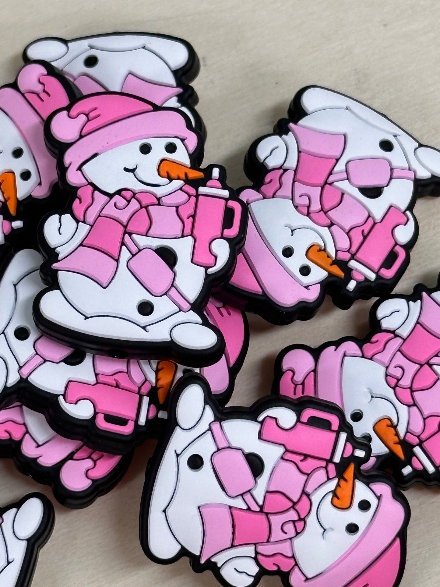 Christmas/ pink Snowman/ Focal Bead/ beadable pen/ Silicone  bead/ keychain bead/ Christmas/ tumbler