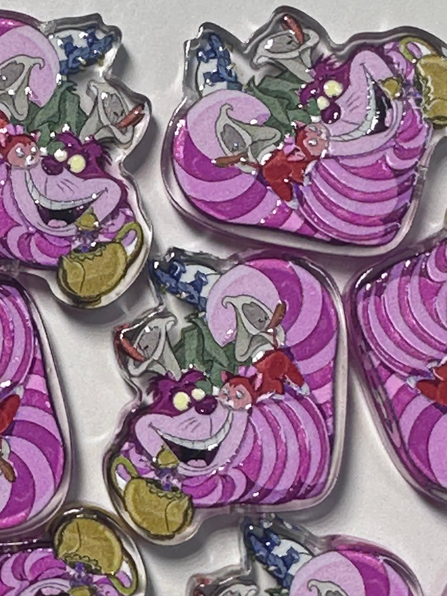 wonderland cat acrylic focal bead- set of 2/ focal bead/ pen beading / keychain bead/striped pink cat