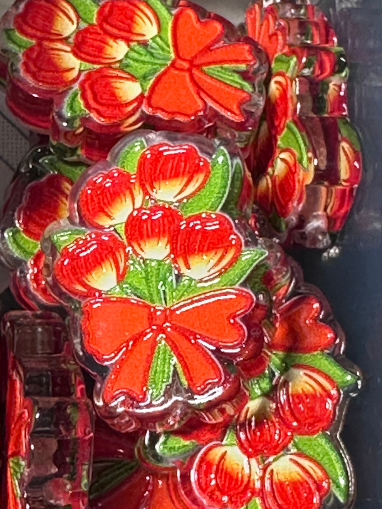 Red Tulips acrylic focal bead- set of 2/ focal bead/ pen beading / keychain bead/ Red Tulips Flowers bead