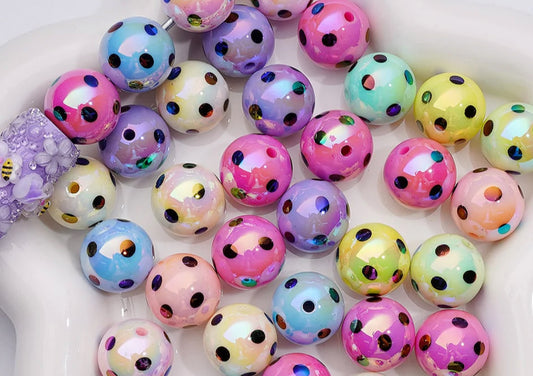Assorted colors with black polka dots beads/ Ten (10) acrylic assorted colors round shaped beads included/ jewelry Bead/ beadable pen beads/ keychain bead/ DIY/ shiny unique 16mm beads UV coated/