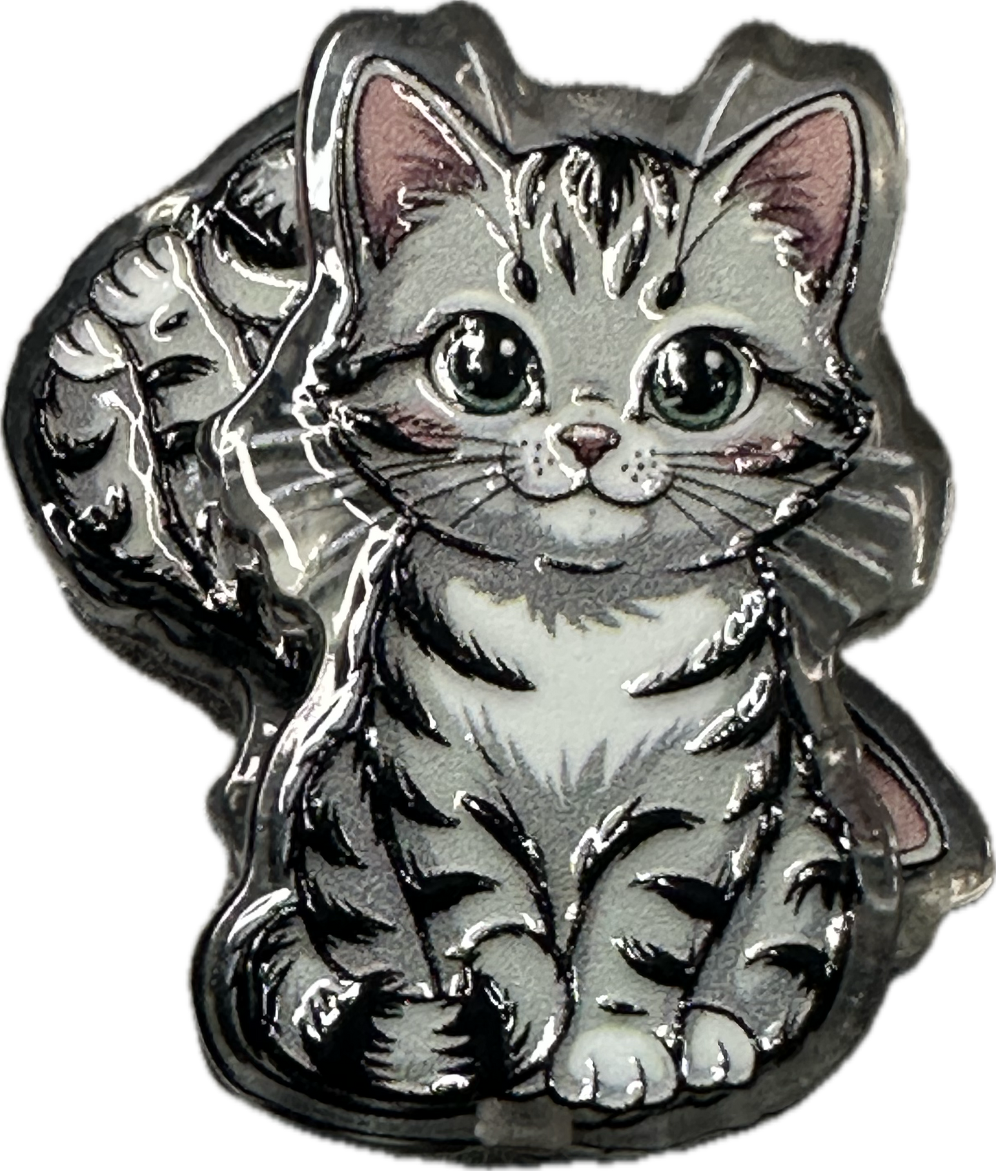 Grey striped kitty cat acrylic focal bead- set of 2/ focal bead/ pen beading / keychain bead/