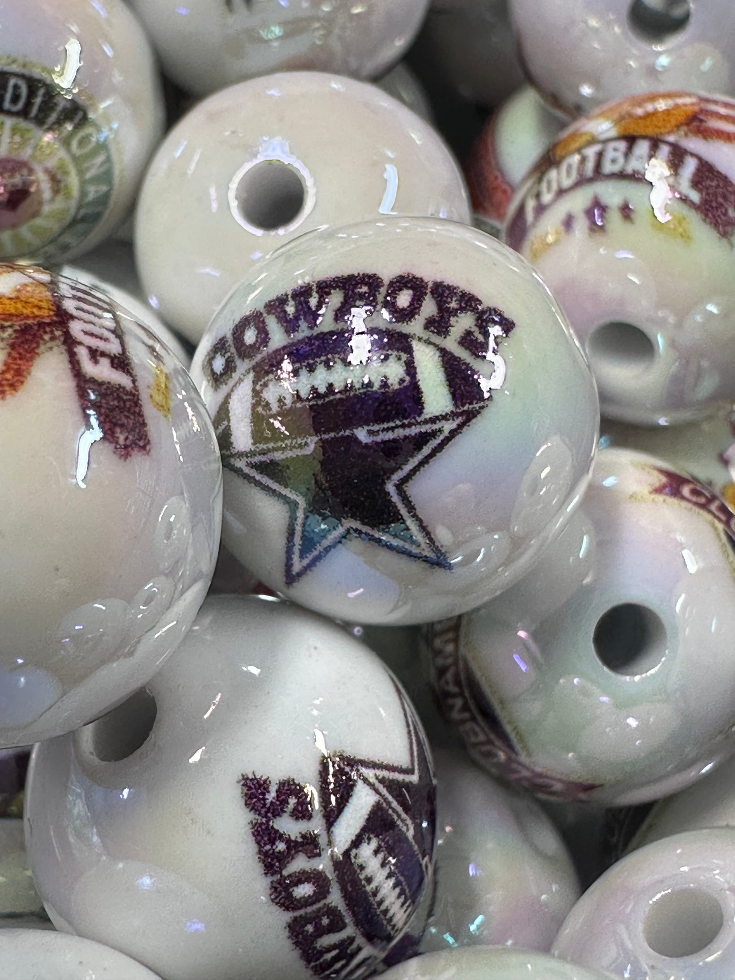 Football Sports 16mm Sports Print Beads • Set of 10 • Great for Pens, Keychains & Crafts-