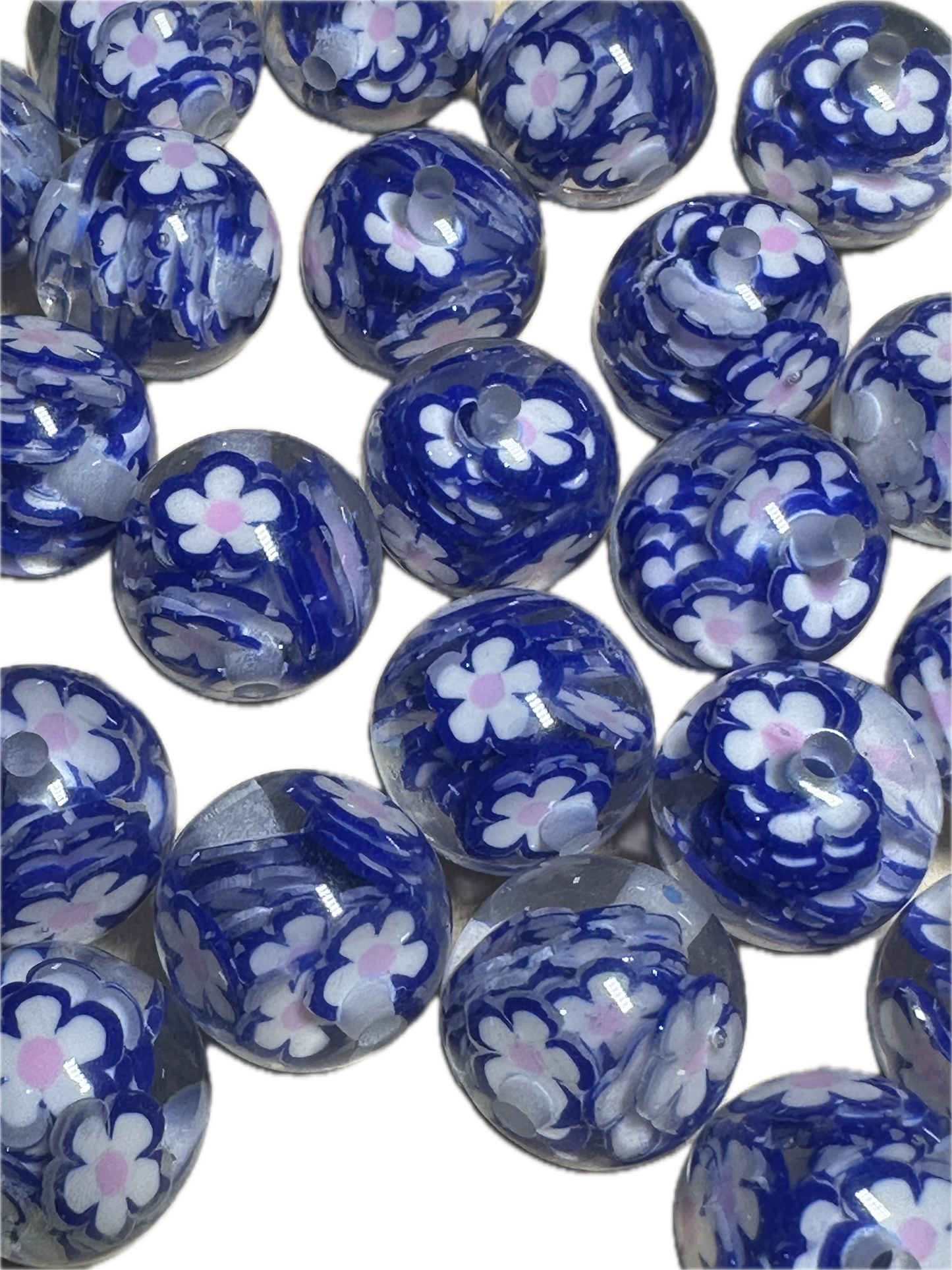 20mm resin beads with blue and white colored flowers inside/ set of five (5) 20mm beads/ infused beads/ pen beading beads/ beautiful / keychain beads/ DIY