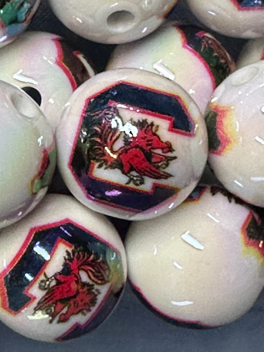 SC Gamecocks 16mm Sports Print Beads • Set of 10 • Great for Pens, Keychains & Crafts-