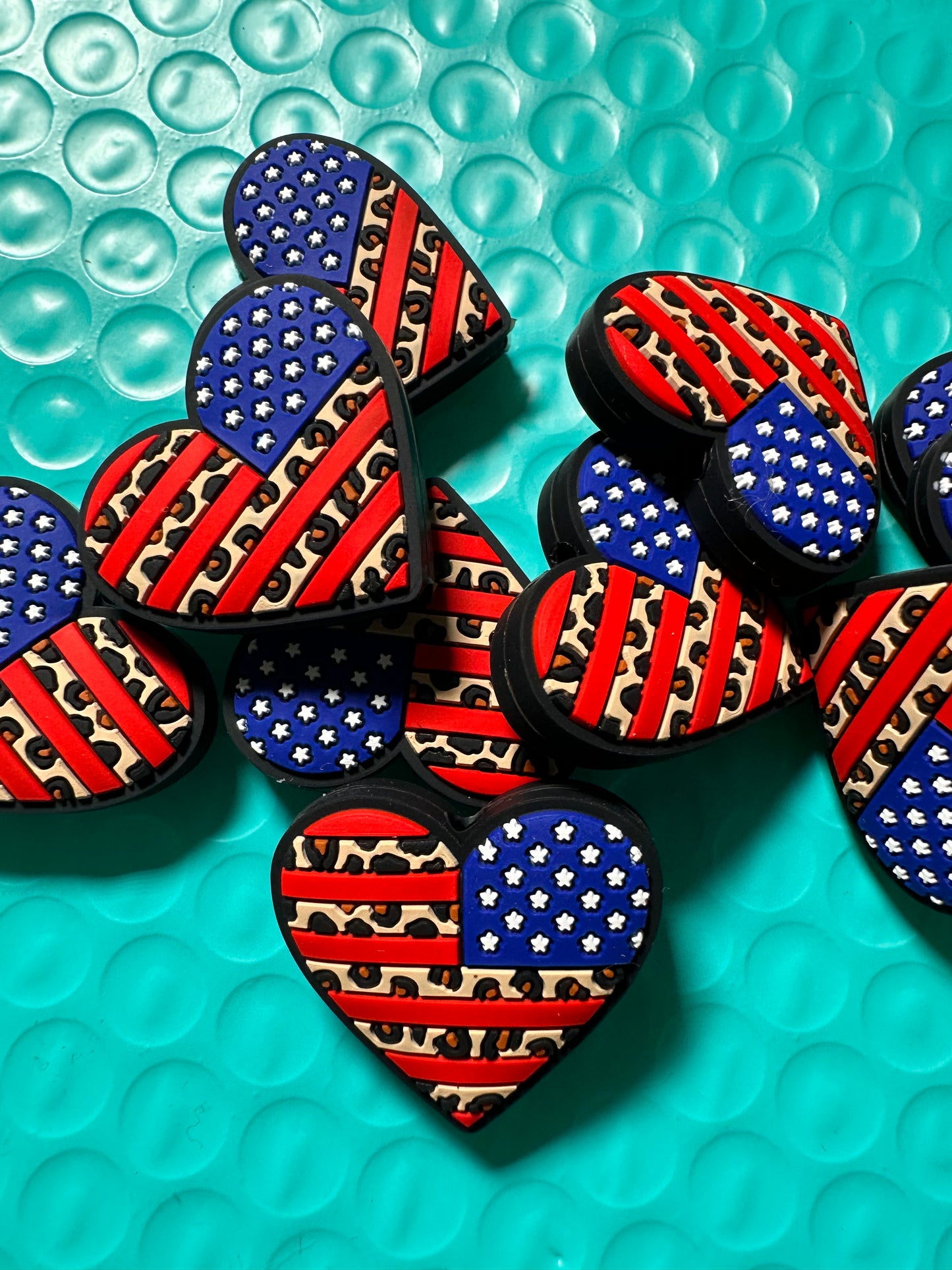 American flag leopard print heart shaped Focal Bead