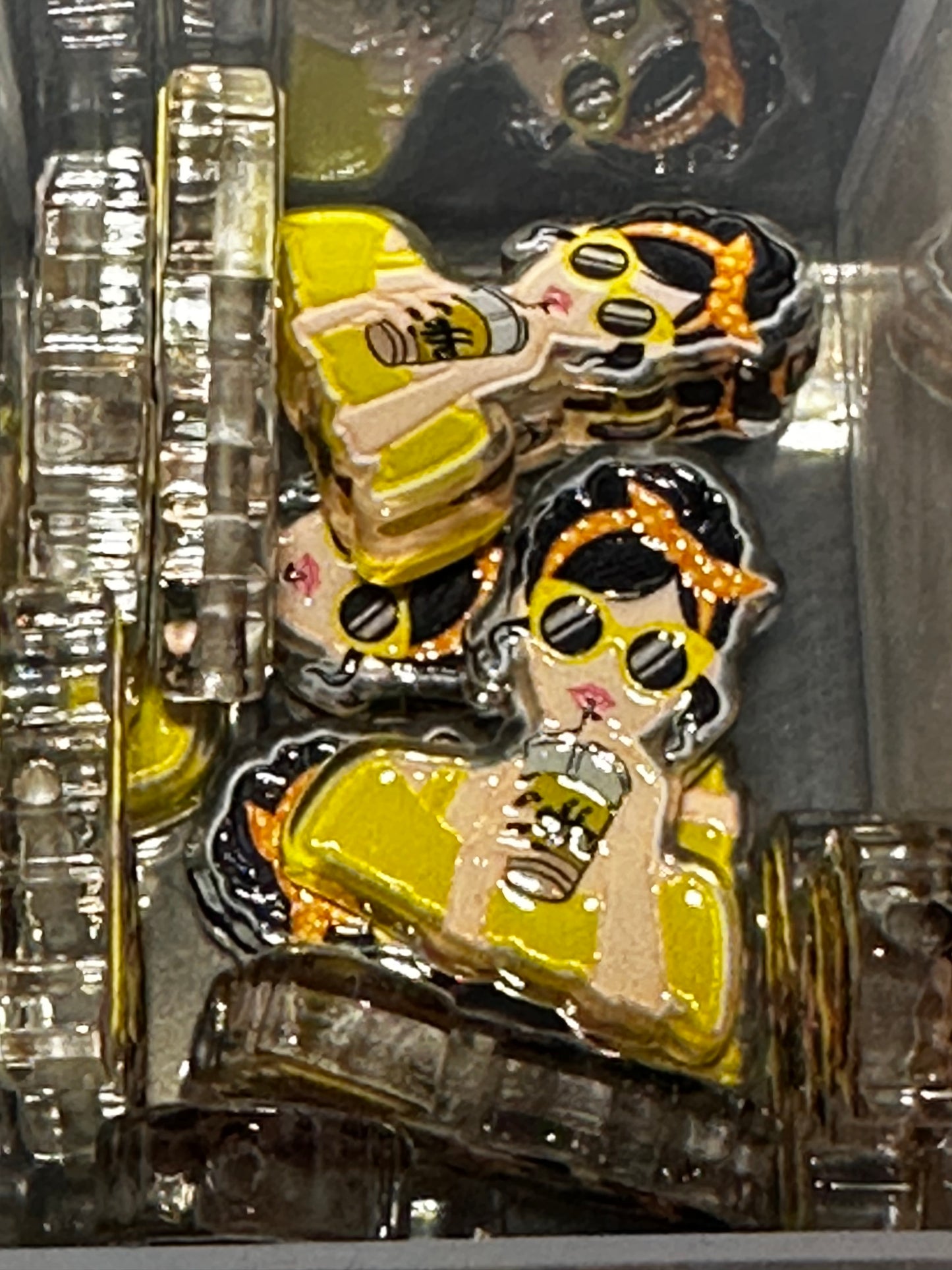 Fashion Lady with drink acrylic focal bead- set of 2/ focal bead/ pen beading / keychain bead/ Yellow dress